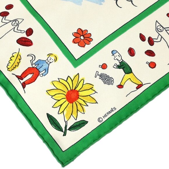 Hermes Scarf Carre 40 Retour a la Terre White Small Good 166349 - Picture 3 of 4